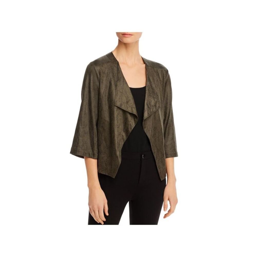 LYSSE Womens Green Faux Suede 3/4 Sleeve Open Front Blazer Jacket S